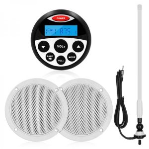 Waterproof Marine Stereo Audio Radio Bluetooth Receiver Car MP3 Player+4" Marine Speakers+FM Antenna For RV ATV Boat Motorcyc