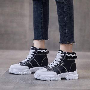 2021 Winter Boots Women Ankle Boots Warm PU Plush Winter Woman Shoes Sneakers Flats Lace Up Ladies Shoes Women Short Snow Boots