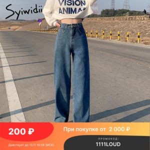 Syiwidii Wide Leg Jeans for Women Bottom Baggy Denim Pants High Waist Full Length Clothing Trousers Vintage Streetwear 2021 New