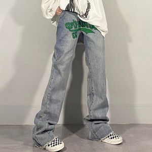 SHENGPALAE High Street Embroidered Jeans Women's Spring 2021 New High Waidt Fashion Loose Straight Tube Denim Pants Female 5B