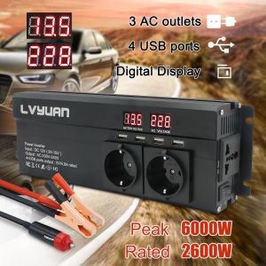 Car Inverter 6000W Peak DC12V/24V to230V EU socket LED Display Modified sine wave with 4.8A 4USB 3AC Sockets Power Inverter