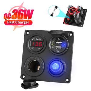 car charger Switch Panel Voltmeter Dual USB Socket 12V 4.2A Cigarette Lighter ON/Off Rocker 4 in 1 Camper Moto power adapter