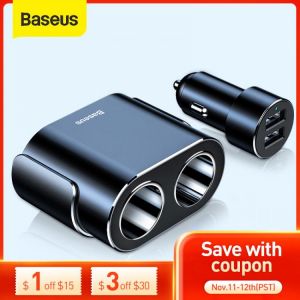 Baseus Car Splitter 12V-24V Dual USB Car Charger 100W Car Cigarette Lighter Socket Splitter Power Adpater For Auto USB HUB