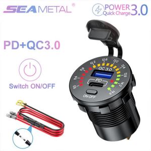 QC3.0/PD Quick Charge Car Charger 12V/24V to 5V Car Power Adapter Led Voltmeter USB-C Port Charging for iPhone 12 Samsum Xiaomi