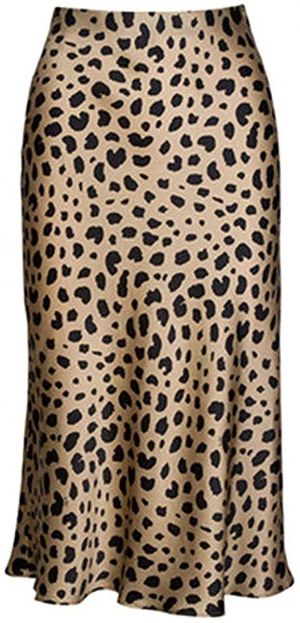 Leopard Print Skirt for Women Cheetah High Waist Silk Satin Elasticized Skirts
