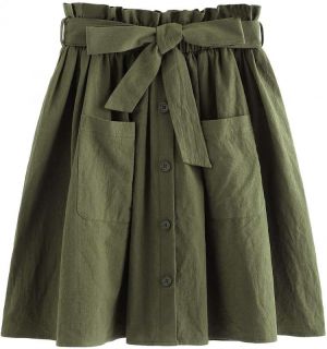 SheIn Women's Casual Self Tie Waist Frill Double Pocket Short Skirt