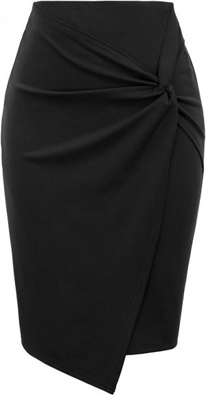 Kate Kasin Wear to Work Pencil Skirts for Women Elastic High Waist Wrap Front