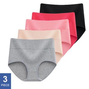 L~3XL High Waist Women's Panties Cotton Briefs Solid Lingerie Plus Size Underpants Breathable Abdomen Underwear Female Intima