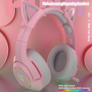 all in one place ביתית New product K9 pink cat ear cute girl gaming headset with mic ENC noise reduction HiFi 7.1 channel RGB wired headphone