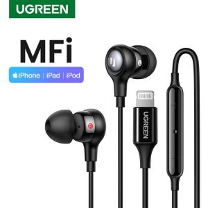 UGREEN Wired Headphones MFi Certified Lightning Earbuds with Microphone Noise Cancelling Earphones HiFi Stereo For iPhone 12 11