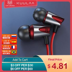 KUULAA Earphones with Microphone Wired Earbuds in Ear Deep Bass 3.5mm Jack for iPhone 6 5 Xiaomi Samsung Huawei Fone De ouvido