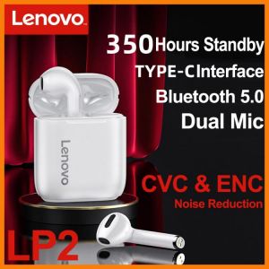 Original New Lenovo LP2 TWS Wireless Earphone Bluetooth 5.0 Dual Stereo Bass Touch LP1 UPDATED IPX5 Life Waterproof  Dual Mic