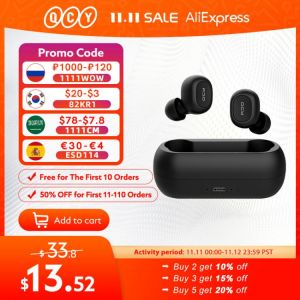 QCY T1C QS1 Bluetooth 5.0 Earphone Wireless 3D Stereo TWS Headphone with Dual Microphone Headset HD Call Earbuds Customizing APP