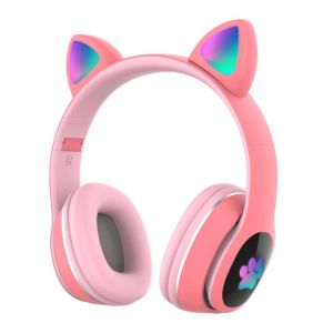 Cat Ear Headphone Bluetooth Headset V5.0 Microphone Flashing Wireless Earbuds Foldable TF Card Game Stereo Kids Wired Earphone