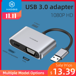 Hagibis USB 3.0 to HDMI-compatible VGA Adapter 4K HD Multi-Display 2in1 USB to HDMI-compatible Converter for Windows 7/8/10 OS