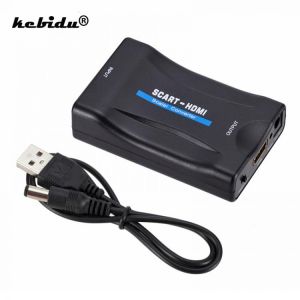 kebidu 1080P SCART To HDMI-compatible Video Audio Upscale Converter Adapter for HD TV DVD for Sky Box STB Plug and Play DC Cable