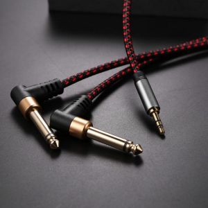 Audio Cable Angled Mini Jack 3.5 to Dual 1/4" Jack for TV PC Speaker Amplifier 3.5mm to 2*6.35 OFC Cable