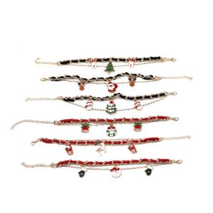 Ladies Fashion Alloy Christmas Tree Elk Snowman Pendant Bangle Bracelet Bracelet Christmas Party Accessories