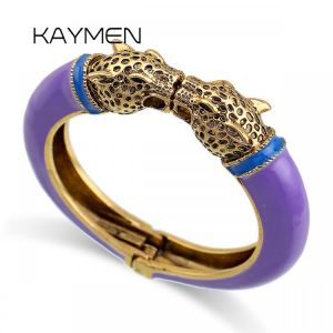 All Seasons Women Cuff Bracelet for Party Antique Gold Plated Animal Enamel Leopard Head Vintage Bracelet Bangle Trendy Jewelry