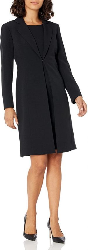 Le Suit Women's Crepe Long Coat & Basic Sheath Dress