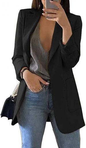 Cnkwei Womens Casual Blazers Open Front Long Sleeve Lapel Collar Work Office Jacket
