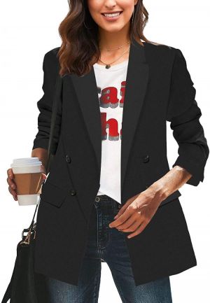 Vetinee Women's Lapel Pockets Blazer Suit Long Sleeve Buttons Work Office Jacket