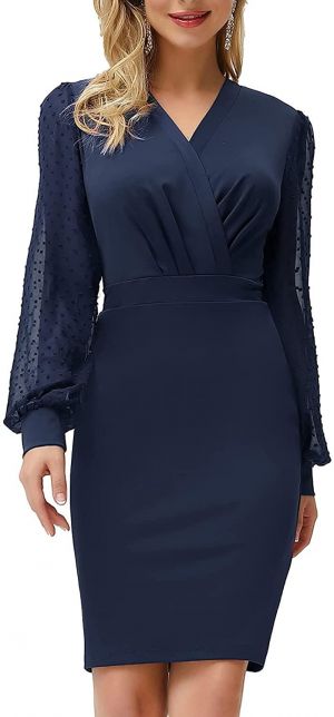 GRACE KARIN Women's Pencil Work Dresses Long Sleeve V Neck BodyconBusiness Dress Elegant Cocktail Party