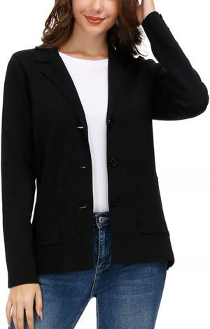 Women's Long Sleeve Casual Blazer Work Office Bussiness Jacket with Pocket