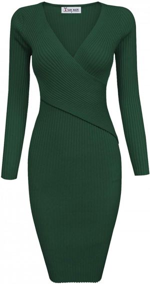 TAM WARE Womens Stylish Surplice Wrap Bodycon Knit Midi Dress