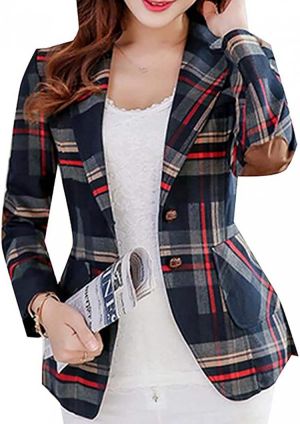 Fubotevic Women's Blazer Plaid Blazers for Women Work Office Casual Long Sleeve Lapel Button Pocket Jacket Suit Business Red