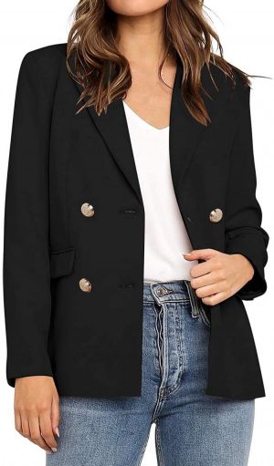 Utyful Women’s Casual Notched Lapel Double Breasted Button Work Office Blazer Jacket