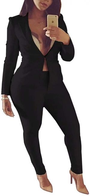 2 Piece Outfits for Women Long Sleeve Solid Color Blazer with Pants Casual Elegant Business Suit Sets