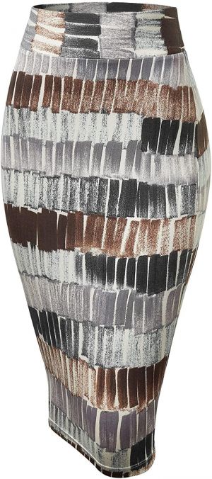 Made By Johnny Women's Elastic Waist Stretch Bodycon Midi Knee Length Pencil Skirt for Office- Made in USA