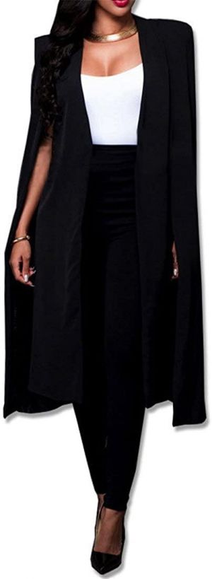 Women Casual Open Front Cape Cloak Trench Duster Coat Longline Blazer Suit Coat