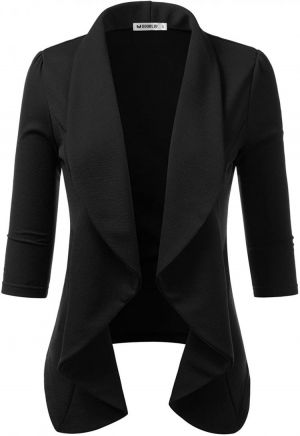 Doublju Womens Lightweight Thin 3/4 Sleeve Open Front Blazer with Plus Size