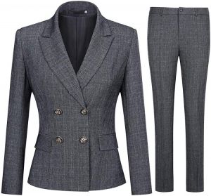 Women's 2 Piece Slim Fit Work Suit Set Two Button Blazer and Pants