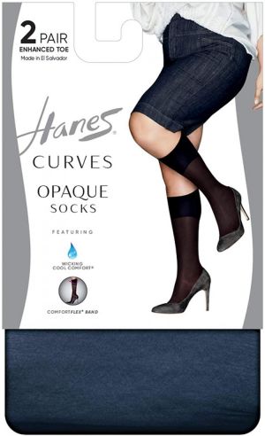 Hanes Womens Curves Opaque Socks 2-Pack