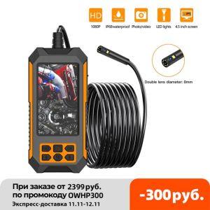 4.5 "IPS Screen Dual Lens Industrial Endoscope 2.0 MP Bore Scope Snake Camera IP68 Sewer Pipe Drain Inspection Camera with 8 