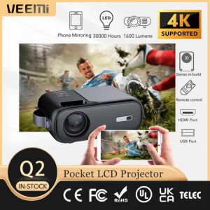 VEEMI Q2 Mini Projector Support Full HD 1080P LCD Portable Wifi Wireless Mirroring LED Room Bedroom Kid Home Beamer