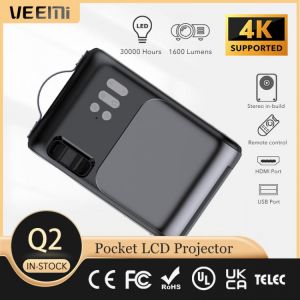 VEEMI Q2 LED Bedroom Cinema Support 1080P 4K Video Mini Portable Pocket Projector 1600 Lumens LCD Movie Beamer