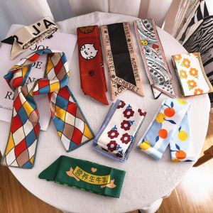 New Women Elegant Printed Silk Scarf Headband Ball Head Bundle Hair Bow Ribbon Fashion Hair Accessories