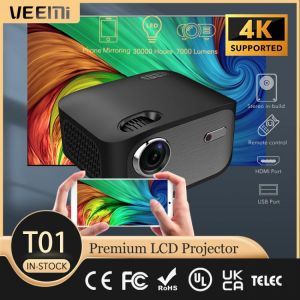 VEEMI CE FCC New Wireless Mirroring Home Theater Movie Cinema Portable HD 1080P LED LCD Video Premium Black Projector