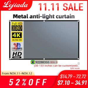 LEJIADA 16:9 Metal Anti Light Curtain 100 120 133 Inches Home Outdoor Office Portable 3D HD Projection Screen