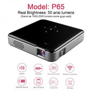 4K Mini Pocket Projector 1080P 854x480 Built-in Speaker Portable Wireless 60 ANSI Lumens DLP 0.3EM 2 Hours Chargeable Projector
