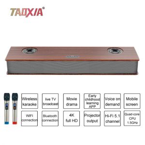 Smart Soundbar Home Theater Speaker Wooden Bluetooth Speaker Hifi with Karaoke KTV System 170W Subwoofer Projection DTS Speakers