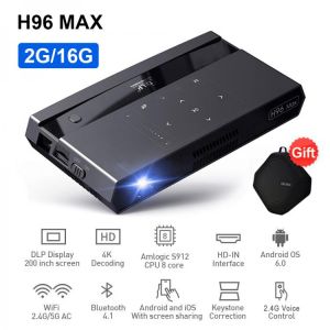 H96 MAX Mini Projector DLP Full HD 4K 5G WIFI Android 6.0 Portable Projector S912 2G 16G Touch button voice remote 200 inch