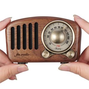 Real wooden portable bluetooth fm radio retro speaker with TF card audio player music