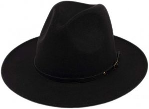 Lanzom Womens Classic Wide Brim Floppy Panama Hat Belt Buckle Wool Fedora Hat