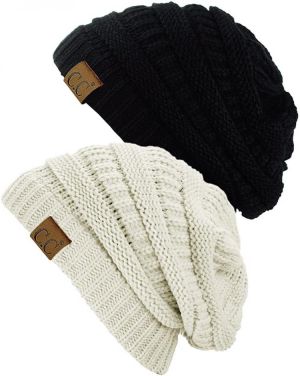 C.C Trendy Warm Chunky Soft Stretch Cable Knit Beanie Skully, 2 Pack