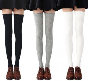 Chalier Womens Thigh High Socks Cotton Striped Over the Knee Socks Long Knee High Socks for Women